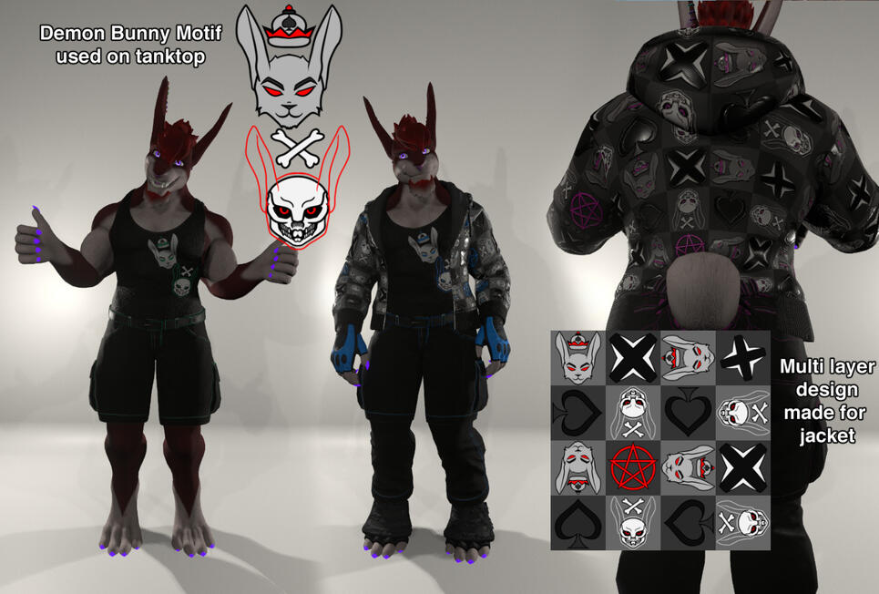 A mesh modification of Alber's Draconian, turning it into my bunny Dropin. Also included is an experimental tileable design, making all layers tileable in substance painter, including Audiolink layers.
