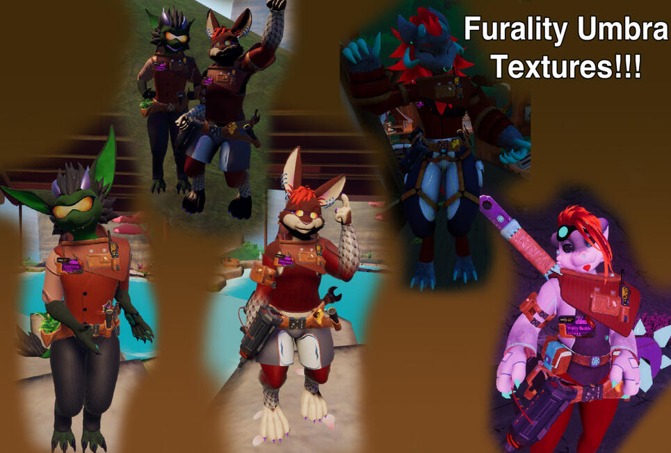 Textures I did for myself (the CripsyBunny, Wickerbeast King, and Gremlin 2.0) and my partner Anomolie (nardoragon) for Furality Umbra.