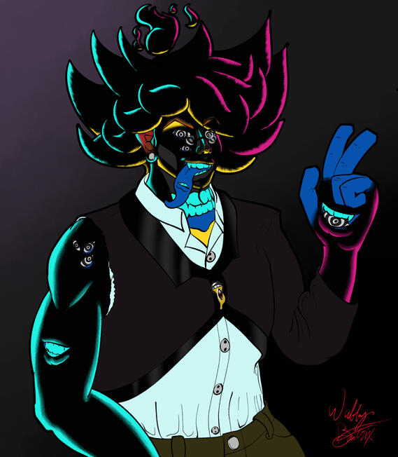 A void creature is depicted in fine attire with a missing sleeve.