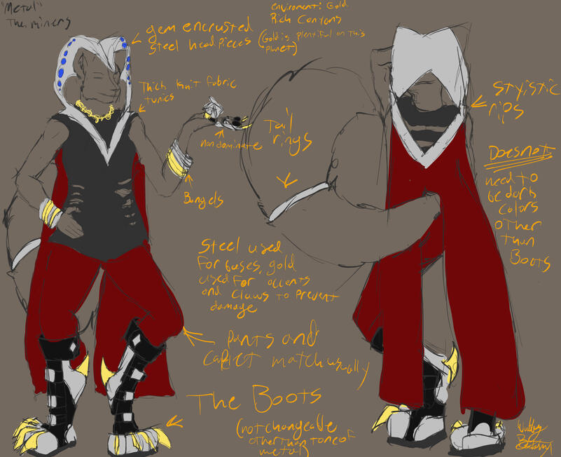 A fashion concept for an alien world based on elementes. This outfit Depicts Metal.